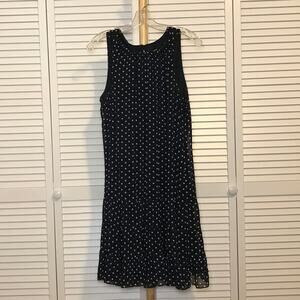 MSK Navy Polka Dot Pleated Scoop Neck Sleeveless Camisole Shift Midi Dress 14P